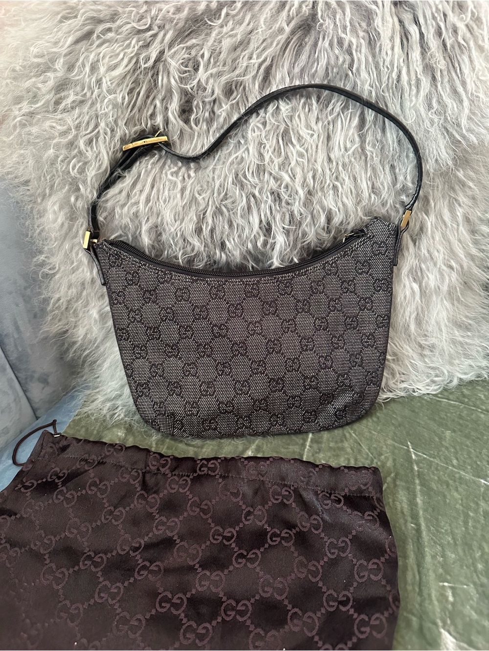 Authentic Vintage Gucci Tom Ford GG Denim Crescent Bag